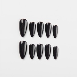 Handpainted Basic Solid Colour Almond Press-on Nails, Summer Nails, Solid Color Nails, Press-on Nails for Birthday, Event, Prom, Party (Black, M)