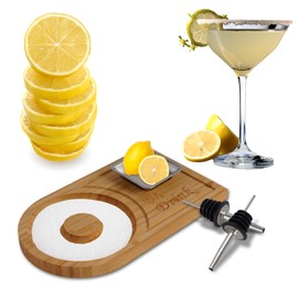 Margarita Salt Rimmer Set with 2 Pack Stainless Steel Liquor Pourers, Bamboo Margarita Bartender Tool, Salt & Sugar Spice Container for Cocktails