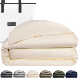 KOSMU Luxury Bamboo Viscose Duvet Cover | 100% Organic Bamboo Viscose for Hot Sleeper, All-Season Ultra Soft and Breathable Duvet Cover to Quickly Cool Down (Cream, Queen, 90”x90”)