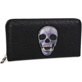 styleBREAKER 02040053 Women's Purse with Skull Appliqué and Rhinestones, Zip Around, black, Modern