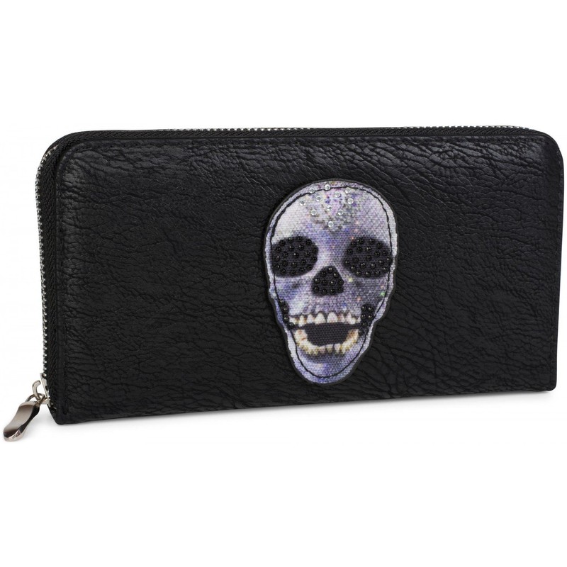 styleBREAKER 02040053 Women's Purse with Skull Appliqué and Rhinestones, Zip