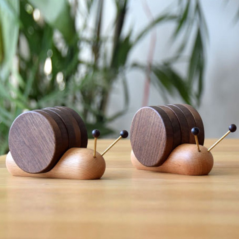 Wood Mug Coaster Heat Insulation Cute Snail Shape 5pcs Wooden