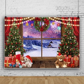 OFILA Merry Christmas Backdrop for Photography 10x8FT Firework Snowflake Snow Landscape Photo Background Winter Christmas Tree Backdrop Xmas Family Holiday Party New Year Adult Kids Photo Backdrp