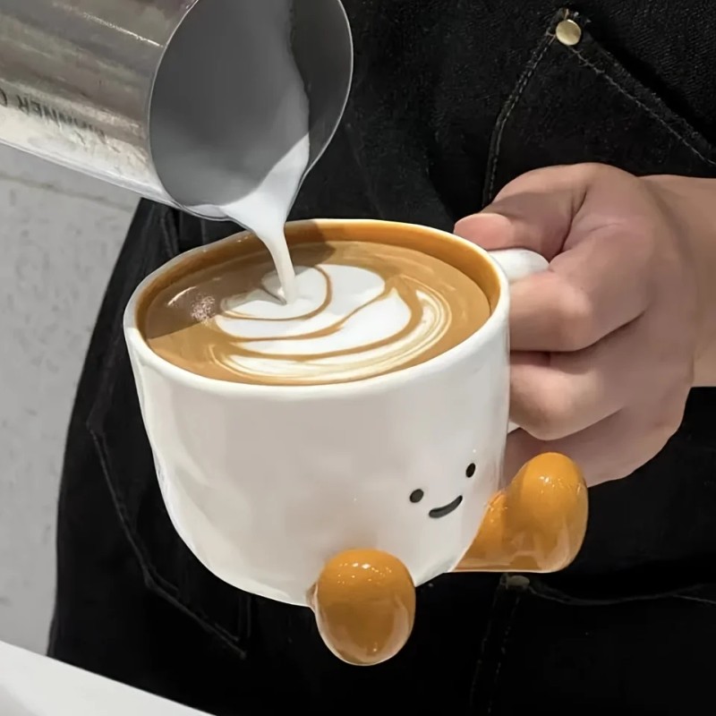 1pc 11.83oz Cute Little Feet Ceramic Cup with Spoon, Underglaze