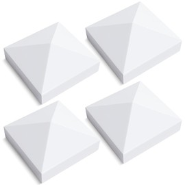 VIVIDA 4" x 4" Fence Post Caps, Pyramid PVC Vinyl Post Caps (Actual 4" x 4"), Waterproof Deck Top Cover for Vinyl Fence, Lamp, Deck, Mailbox, White, 4 Pack