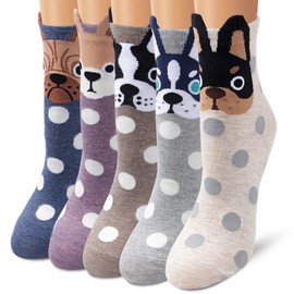 Ambielly - Calcetines de algodón para mujer con diseño de animales coloridos, Perros de 5 puntos, 5-8