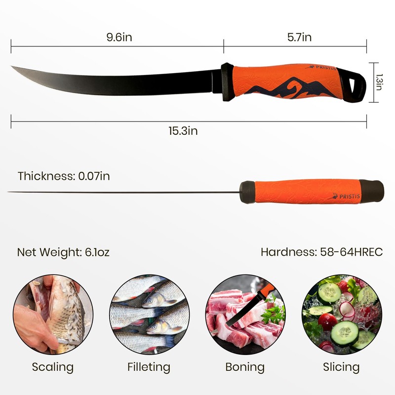 Pristis 9'' Fixed-blade Fillet Knife, High Strength 5Cr13MoV Stainless-steel Blade,