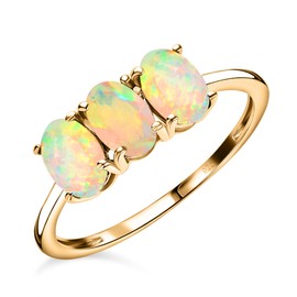 TJC Opal Trilogy Ring In 14ct Gold Plated 925 Sterling Silver for Women Size L Prong Setting October Birthstone
