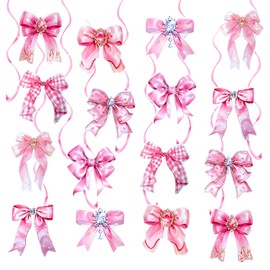 Pink Bow Hanging Garland Satin Ribbon Bow Party Decorations Bow Birthday Decorations Pink Bow for Bachelorette Bridal Shower Engagement Wedding