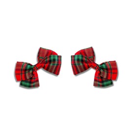 Christmas Plaid Hair Bow, Classic Red and Green Hair Bows, Toddler and Girls Christmas accessories, hair clips or headbands, Made in USA (Pigtails 3in Set of 2)