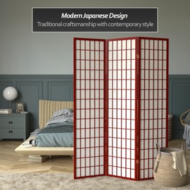 Red Lantern 6 ft. Tall Window Pane Shoji Screen-Rosewood-3 Panels Room Divider