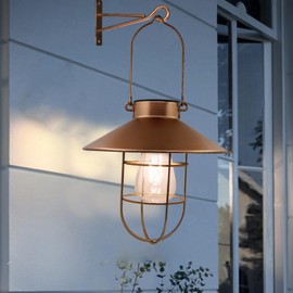 Hanging Solar Lantern Outdoor - Copper Metal Vintage Lanterns Warm White Solar Hanging Lights Waterproof Edison Bulb Design for Garden Yard Patio Proch Tree Decor (1 Pack Copper)