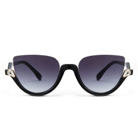 Cyxus Sunglasses Women UV Protection Retro Cat Eye Fashion Semi Rim Metal Designer Trendy Ladies Shades