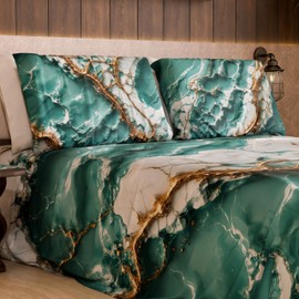 MARBLELIZED – Pair of Pillow Cases for Bed 50 x 80 cm, Printed Front/Back, Pillowcases, Pair of Elegant Blue Marble Effect Pillowcases, Gift Idea, 100% Made in Italy