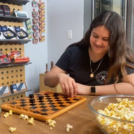 WE Games Checkers Board Game Set, for Kids and Families, Classic Red and Black Style Checkers, Storage Grooves for Wooden Checkers, Durable Wooden Board Game for Table Top Display, Solid Natural Wood