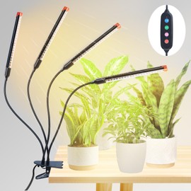 4-Head Strong Clip Grow Lights for Indoor Plants, Seed Starting, Bonsai, Succulent, Cactus with Timer, 36 Watt Power Home Plug, Enough High-Intensity Like Sun, Best Gift for Plants Lover