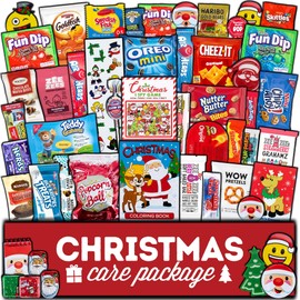 Christmas Care Package (50 Count) Candy Snacks Cookies Bars Chips Holiday Stocking Stuffer Variety Gift Box Pack Assortment Basket Bundle Mix Santa Treats College Students Office Kids Boys Girls