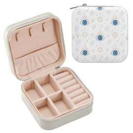Kigai Magic Evil Eye Small Jewelry Box Mini Jewelry Organizer Travel Case for Girls Women Gift Portable Jewelry Storage Holder for Rings Earrings Necklace Bracelet (White)