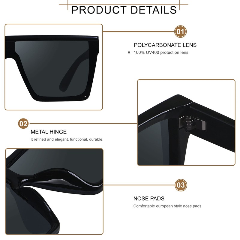 LYZOIT Square Oversized Sunglasses for Women Men Big Shield Large
