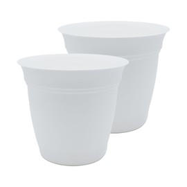 The HC Companies Eclipse Round Planter with Saucer - Outdoor & Indoor Plant Pot with Drainage Holes - Lightweight, UV-Resistant Plastic Pots for Plants, Flowers & Herbs (16" White, Pack of 2)