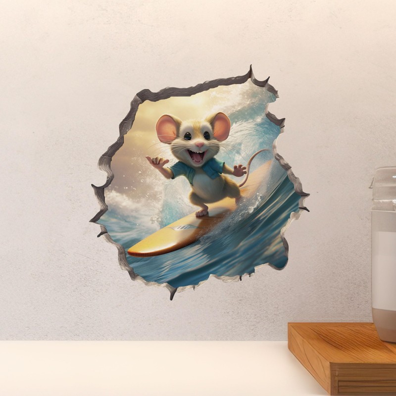 Surfer Mouse in Mouse Hole Decal - Mouse Hole 3D