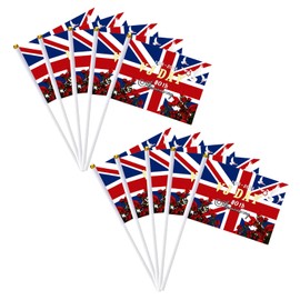 10pcs VJ Day Small Flags on Sticks Hand Waving Flag for VJ Day 80th Anniversary Decorations 2025 Memorabilia 80th Anniversary Flags Mini Handheld Flag for Celebration 80 Years Victory over Japan Day