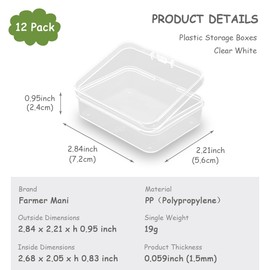 Farmer Mani 12 Pack Rectangle Small Plastic Containers (2.84 x 2.21 x 0.95 Inch), Small Plastic Containers, Small Bead Organizer for Small items, Crafts, Beads, Coins, Jewelry and Business Cards