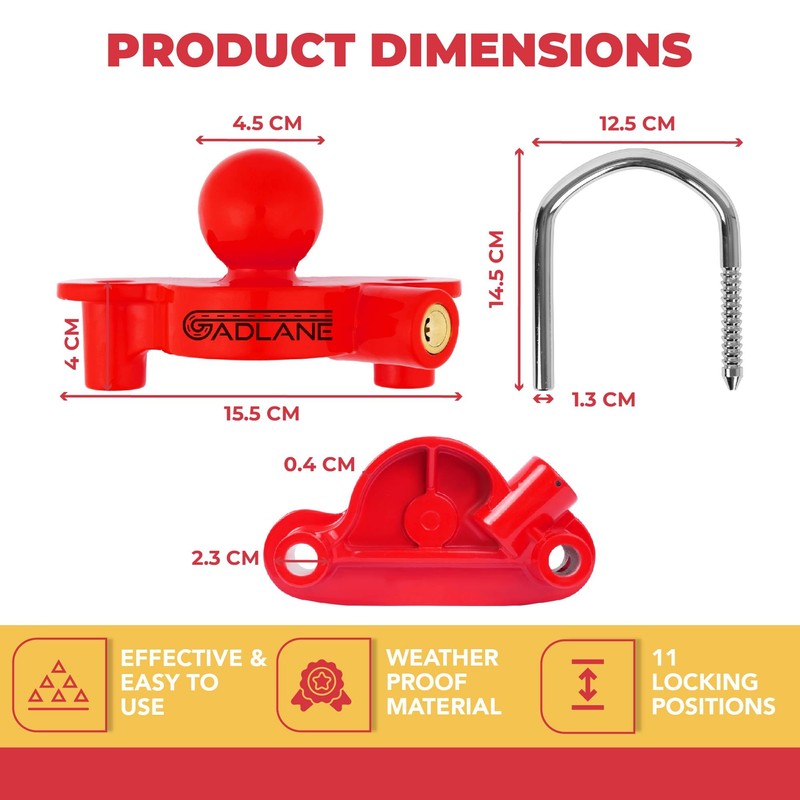 GADLANE Trailer Hitch Lock - Robust Caravan Hitch Lock with