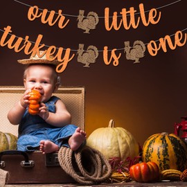 Our Little Turkey is One Banner Thanksgiving First Birthday Banner Fall 1st Birthday Banner First Thanksgiving Birthday Party Decorations First Fall Birthday Party Decorations