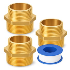 PipeSan Reducing Nipple 1/2 to 3/4 Inch Brass - Set of 3 - Adapter Double Nipple, Hexagon, Male Thread G - PN16 - Includes PTFE Tape - for Water, Gas, Oil & Drinking Water | Thread Adapter