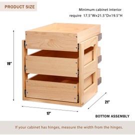 Mulush Pull Out Drawers For Cabinets, 17''W×21''D×19''H Soft Close Slide Out Wood Shelves Storage Organizer for Kitchen, 3-Tier, Finished, Heavy-Duty, Bottom Assembly