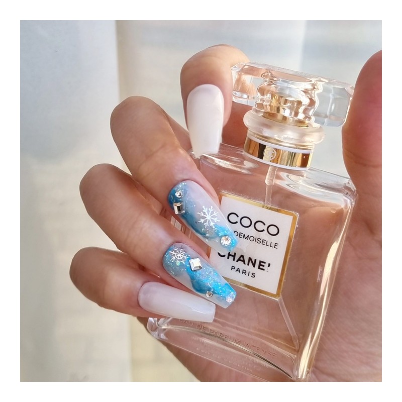 Snow Crystal Ball Handmade Nail Tip - Long Point /