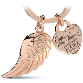 LANOLU Keyring Mum, Pendant Best Mum Key Ring, Gift for Mother for Mother's Day, Birthday Gift for Mum, Heart with Your Mum Features, Angel Without Wings Mama Rose Gold