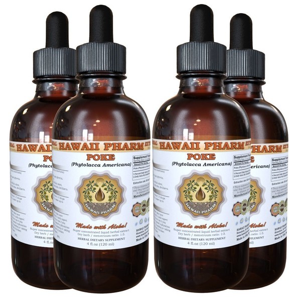 HawaiiPharm Poke Liquid Extract, Organic Poke (Phytolacca Americana) Tincture, Herbal Supplement, Made in USA,t 4x4 fl.oz
