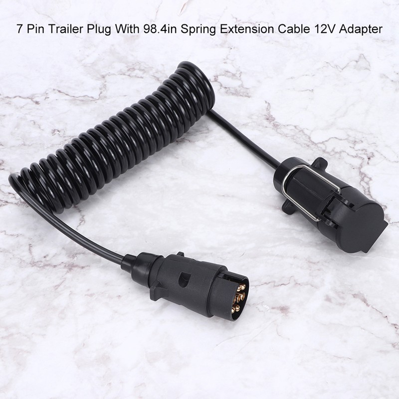 7 Pin Trailer Plug With 98.4in Spring Extension Cable 12V