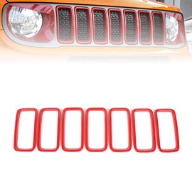 idain Set of 7 Front Grille Mesh Inserts ABS Grille Mesh Covers Trim Kit for Jeep Renegade 2019 2020 2021 (Red)
