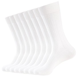 WANDER Mens Dress Socks 8 Pairs Cotton Thin Lightweight Breathable Business Trouser Calf Socks White (Shoe Size:13-15)