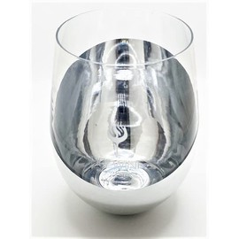 Firewine WINE GLASS - SILVER STEMLESS, Modern Silver Stemless Wine Glass, Silver Metallic Bottom Angled Design