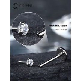 OUFER 2Pcs Nose Studs, G23 Solid Titanium Silver Flat Back Nose Rings 20G, Threadless Tiny 2MM CZ Nose Jewelry for Women Men-6MM