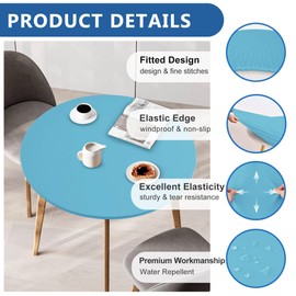Enjoyidea Fitted Round Table Covers 48 Inch-2 Pack Light Blue Elastic Spandex Table Cloth-Small Stretch Folding Circle Tablecloths Topper Cap for Kitchen Dining Commercial Party Picnic Event Banquet