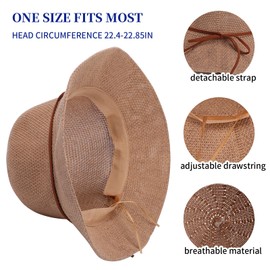 Fjquamitix Women's Crochet Bucket Hat, Faux Straw Weaving Sun Hat Packable Mesh Woven Soft Lightweight Summer Cap for Travel (UK, Alpha, One Size, Khaki)