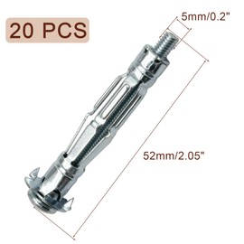 Jiozermi 20 Pcs M5x52mm Molly Bolts, Heavy Duty Hollow Wall Anchors Zinc Plated Steel Drywall Anchor Kit for Plaster, Drywall, TVs, Curtain Rods, Mirrors, Towel Racks, Photo Frames