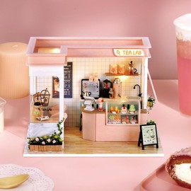 CRIOLPO Miniature House Kits for Adults, DIY Doll Room Miniature Furniture House Kit, Wooden Dolls House, Tiny House Model Kits, Craft Your Own Wooden Dollhouse - Sunshine Milk Tea Shop
