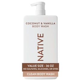 Native Body Wash for Women, Men | Sulfate Free, Paraben Free, Dye Free, with Naturally Derived Clean Ingredients, 36 oz bottle with pump - Pack of 1 (Coconut & Vanilla)