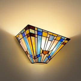 Capulina Tiffany Wall Sconces 12 Inches Wide Stained Glass Green Blue Vintage Style Stained Glass Wall Light Fixtures for Hallway Stairway Bedroom Cinema