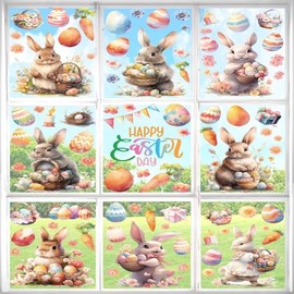 AuPower Fenstersticker Ostern 9 Blätter, Fensterdekoration Ostern, Fensterbild Frühling Ostern wiederverwendbar, Osterfenster Klammert Sich an Aufkleber Hase Ostereier, Kinderzimmer-Dekoration