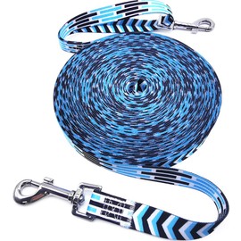 Mycicy Colorful Nylon Long Dog Leash Obedience Recall Training Agility Lead，12ft 20ft 30ft 50ft Training Leash for Small Medium Large Dogs, Pattern Printer Blue 30Ft