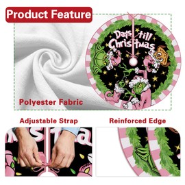 Fzbali Days Till Christmas Tree Skirt, 60 Inches Lace-up Cartoon Max Dog Extra Large Pink Xmas Tree Skirt, Funny Winter Holiday Party Indoor Decoration Home Decor