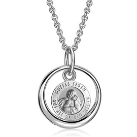 Xaana AMZ0585 Baptism Chain Baptism Ring with Zirconia and Guardian Angel Pendant with God Blessing on All Your Ways Including Chain 36/38 cm Rhodium-Plated 925 Sterling Silver, Sterling Silver, Cubic