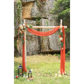 Lookein Artificial Flowers Wedding Arch Decoration Kit (Pack of 3) - 2pcs Terracotta Aobor Flower Arrangement & 1pc Chiffon Drape for Wedding Ceremony Backdrop Decoration, Chic Terracotta